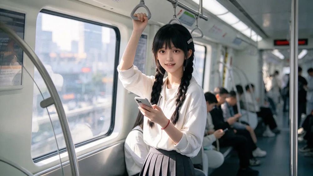 地铁车厢抓扶手