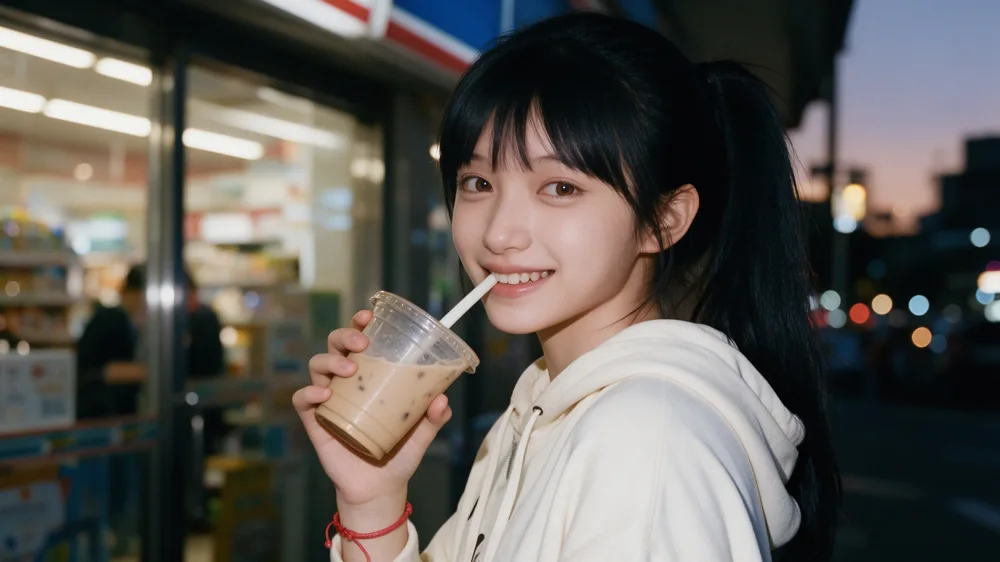 便利店黄昏,吸管咬住